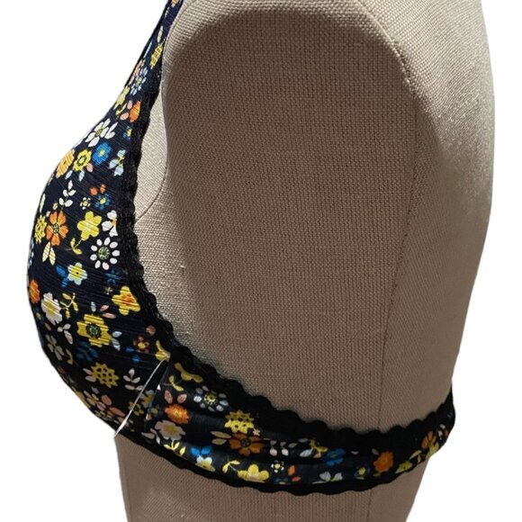 Robin Piccone Swimwear Top XS Bandeau Floral Black Bric-A-Brac Halter Tie - Picture 2 of 9